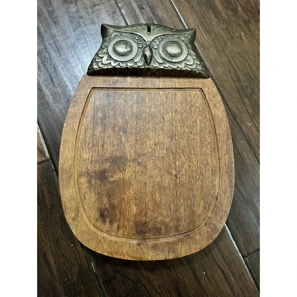 Wood and Metal Owl Carved Serving Tray, Charcuterie Platter, Wall Hanging